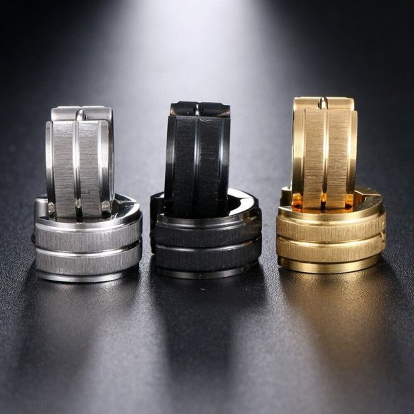 Mens Black Frosted Sandblast Stainless Steel Hoop Earrings 13mm Party Gift - Picture 4 of 4